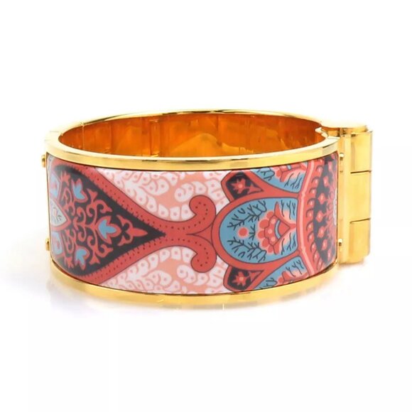Auth HERMES Charniere Bangle Bracelet Gold/Blue/Pink Metal/Enamel - e59946g - Picture 3 of 12